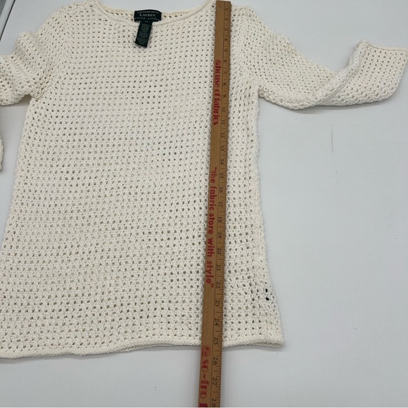 Lauren Ralph Lauren Cream Crochet Tunic Sweater M Hand Knit 100% Cotton Boho - Picture 6 of 11